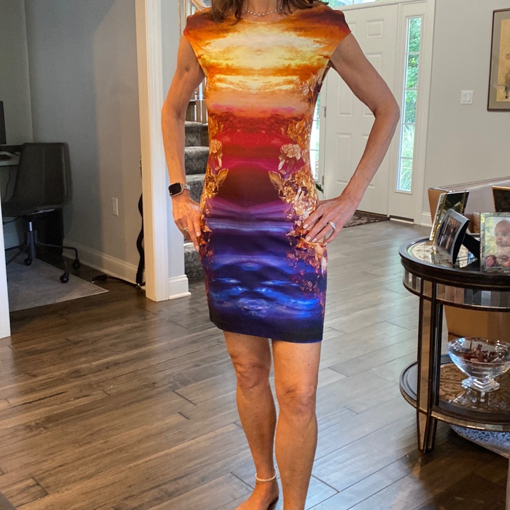 McQ by Alexander McQuuen capped sleeved colorful dress